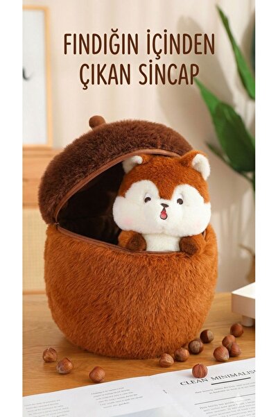 SHAMİRA Fındık içinden çıkan sevimli sincap fermuarlı peluş oyuncak 35 cm