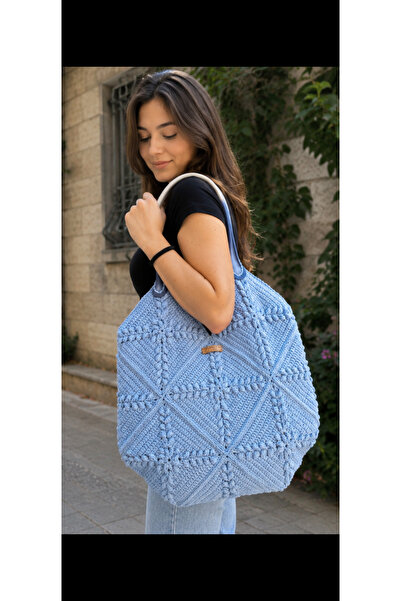 Nillys Kadın Koton İp ,Astarlı ,Cepli Örgü Kol Çantası ( En 42 cm ,boy 32 cm)