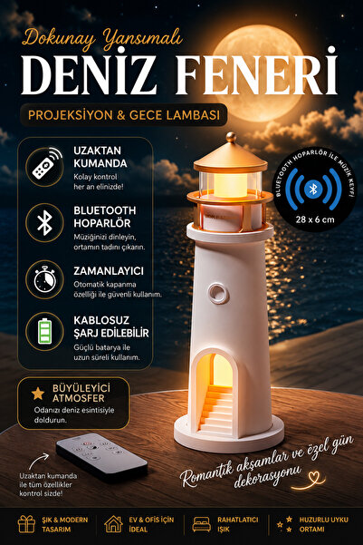 nextbuy Deniz Feneri Projeksiyon Gece Lambası Ay Yansıtmalı Bluetooth Hoparlö...