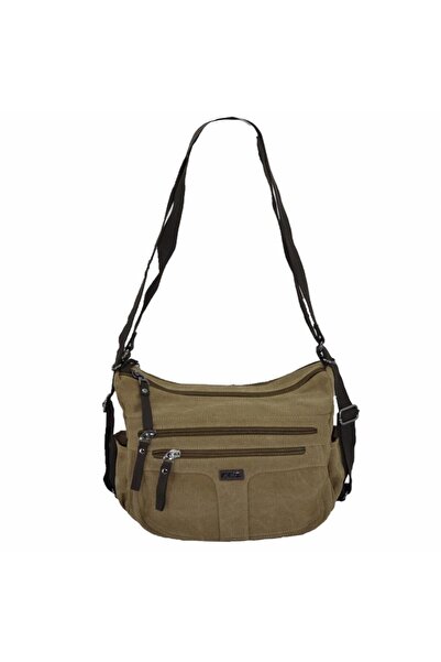 ÇÇS 31319 Two-Compartment Canvas Women's Hand and Shoulder Bag Brown