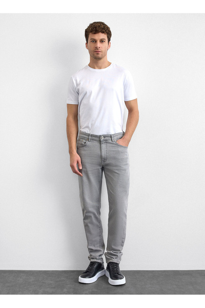 Back And Bond Light Gray Slim Fit Denim Trousers