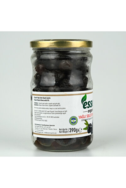 Essen Organik Organik Yağlı Sele Süper Siyah Zeytin Iri Boy 390 gr