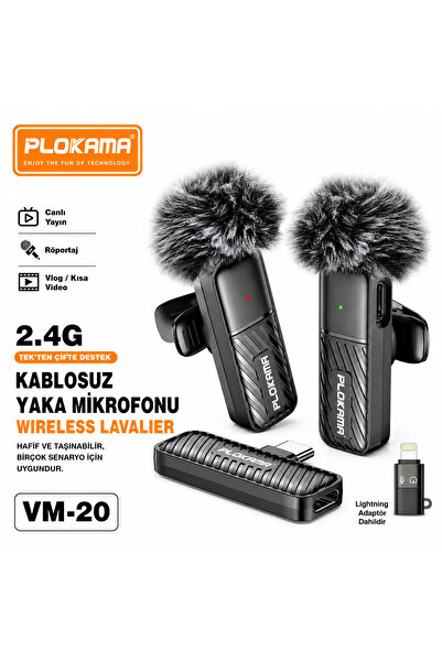 Wireless Collar Microphone Dual Set TypeC & Lightning Noise Cancelling Plug & Play Vlog For Interview