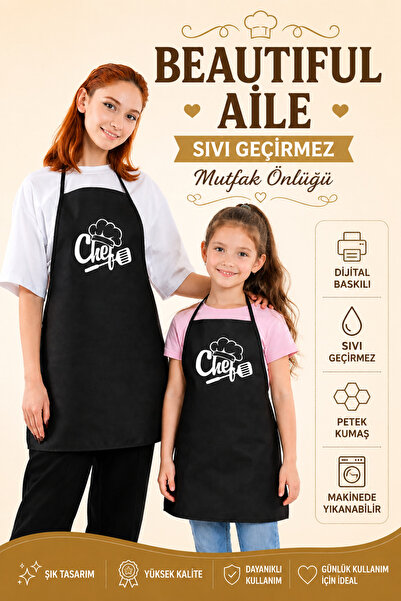 sevilya Beautiful Aile Sıvı Geçirmez Su Geçirmez Mutfak Önlüğü Yetişkin ve Ço...