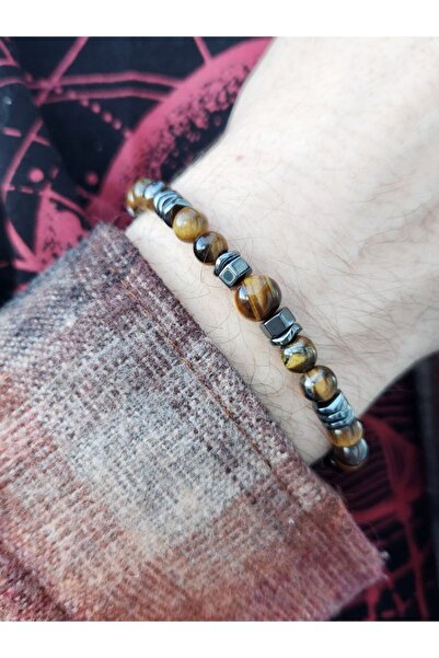Home Natural Stone Tiger Eye and Hematite Stone Men's Bracelet