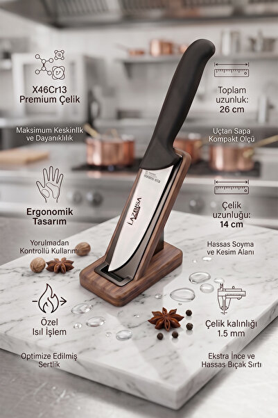 LAZBİSA Silver Eco Serisi 4 lü Mutfak Bıçağı Kurban Et Ekmek Sebze Mutfak Bıçak Seti Siyah Sap ( Eco-487 )