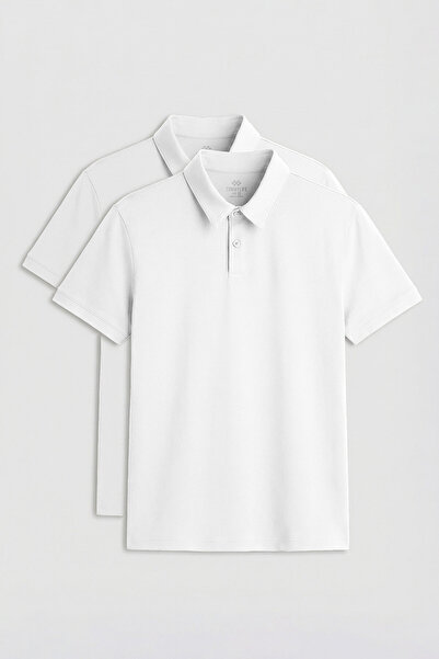 TOMMY LIFE Ανδρικό T-Shirt Standard Fit Basic Polo Neck 2-pack Λευκό - 87768