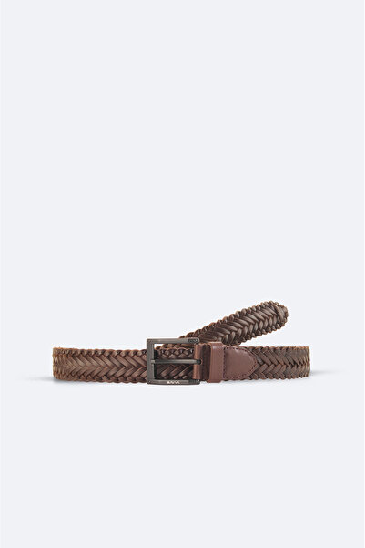 Avva Men's Brown 100% Leather Knitted Belt A41Y9322