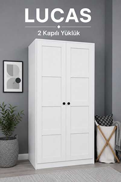 midoser Lucas 2 Kapılı Yüklük, Yorgan, Yastık Dolabı - Mat Beyaz 1600-80, 190 cm