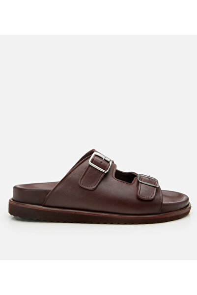 Hotiç Men's Leather Brown Comfortable Sole Slippers