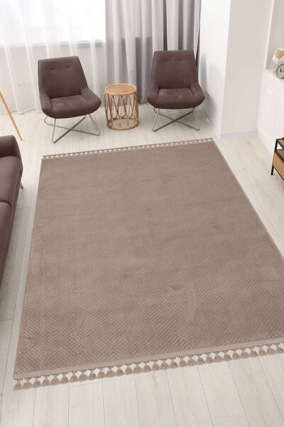 Valery Home Merinos Rölyef Aden Vizon Kaymaz Taban Kesme Halı Yolluk Pon Pon