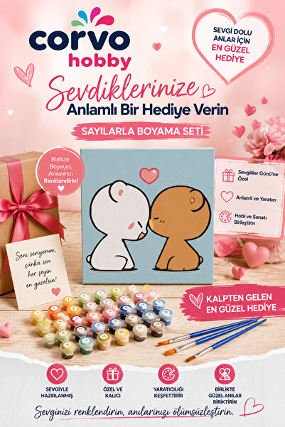 Corvo Sayılarla Boyama 20x20 Cm Tuval Seti Fırça Boya Dahil Çıtaya Gerili - A...