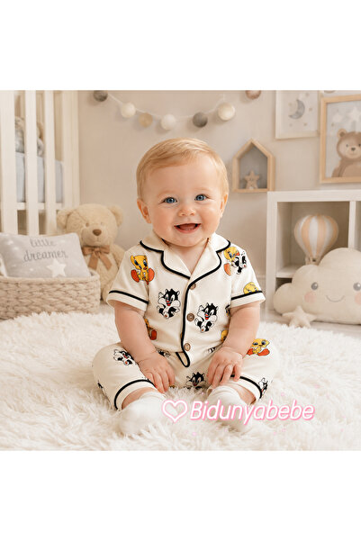 Babexi BİDUNYABEBE طقم أطفال منقوش بتصميم سليويستر وتويتي - 100% قطن