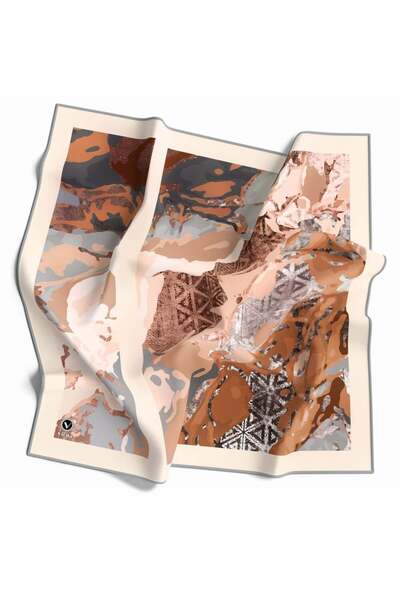 VİOLLA Kristal Batikli Ve Etnik Desenli Somon Renkli 90x90 Eşarp (İpek İçerme...