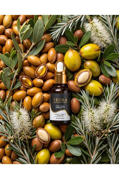 VEDRA AROMATHERAPY & SKINCARE Fresh Touch Massage Oil — (Jojoba, Argan, Tea Tree Oil Blend) Refreshing Massage Oil 30 ml