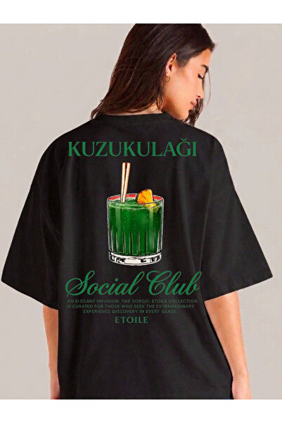 Etoile Studio تي شيرت Kuzukulağı Cocktail مطبوع عليه رسومات بيضاء كبيرة الحجم...