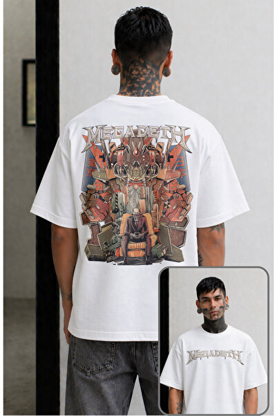 Fuddy Moda تي شيرت مطبوع عليه ظهر Megadeth للجنسين، تي شيرت كبير الحجم بطابع ...