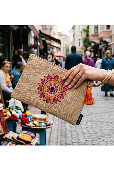 Ju Yaratıcı Tasarım محفظة ويكر نسائية وحقيبة كلاتش برتقالية