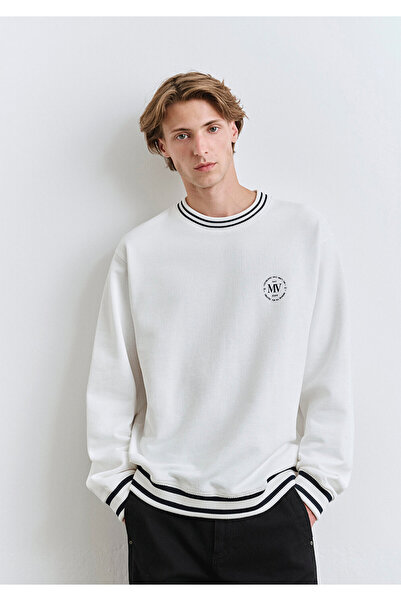 Mavi Weißes Sweatshirt mit Streifendetail 0S10378-70057