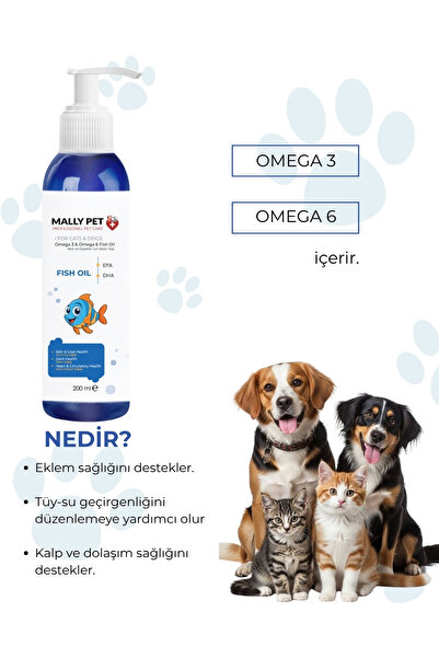 MALLY PET PROFESSIONEL PET CARE Kedi Ve Köpekler Için Omega 3 Ve Omega 6 Takviyeli Balık Yağı Fish Oil 200 ml