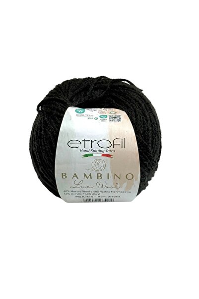 Etrofil Bambino Lux Siyah Yumuşak Örgü İpi %60 Merino Yünü %40 Akrilik 50g 16...