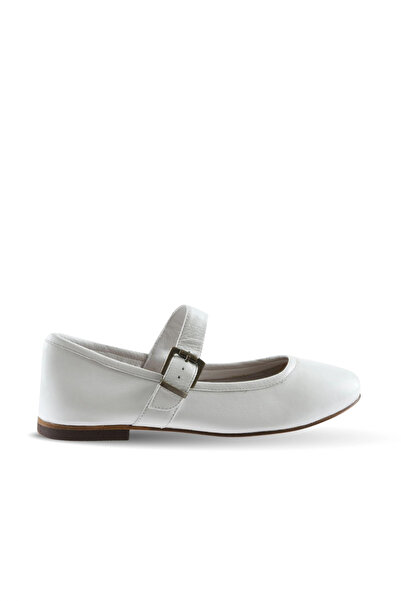 Bueno Shoes حذاء باليرينا مسطح للنساء من الجلد الأبيض 01ws4409