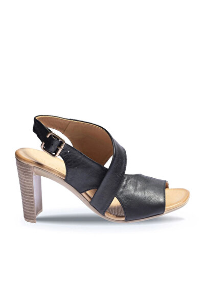 Generic Brand Pantofi din piele neagră pentru femei, sandale cu toc 01wn4115