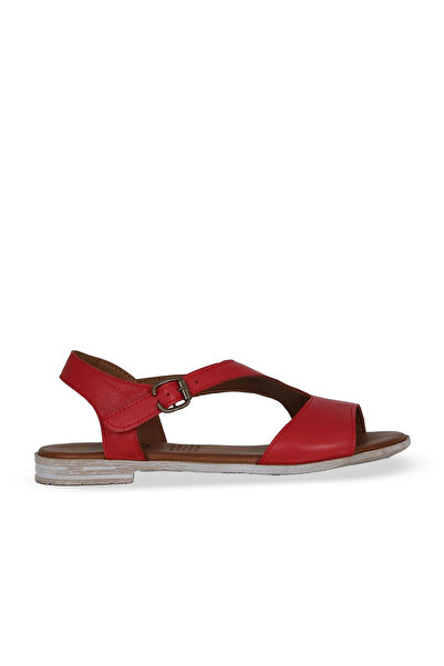 Bueno Shoes Red Leather Women's Flat Sandals 01We2301