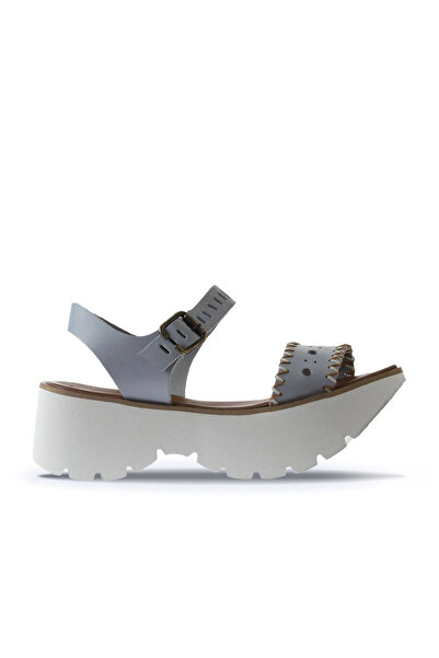 Bueno Shoes Sandale cu toc cu pană pentru femei din piele albastră 01ws7700
