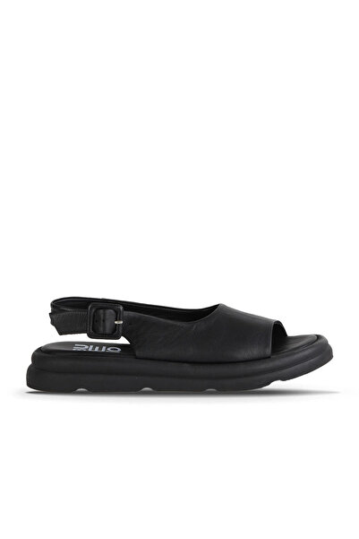 Bueno Shoes Sandale plate de damă din piele neagră 01wy9404