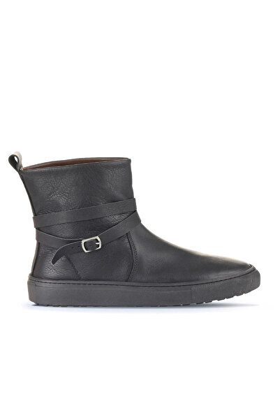 Bueno Shoes Μαύρες δερμάτινες γυναικείες φλατ μπότες 01wd2601
