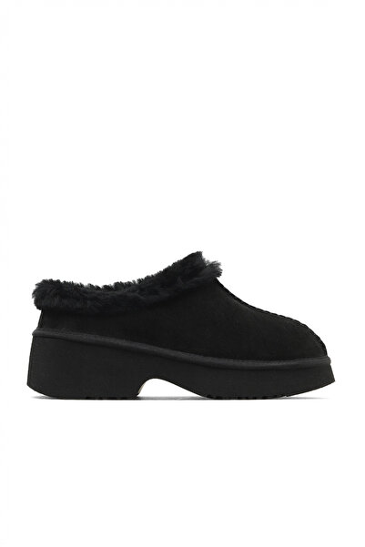 Bueno Shoes شبشب نسائي بكعب منخفض من جلد الغزال الأسود 05ag700