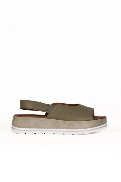 Bueno Shoes Sandale plate de damă din piele kaki 01we3403