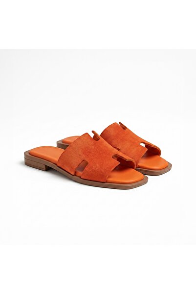 SİBA SHOES ديليا شبشب برتقالي من الجلد السويدي الأصلي