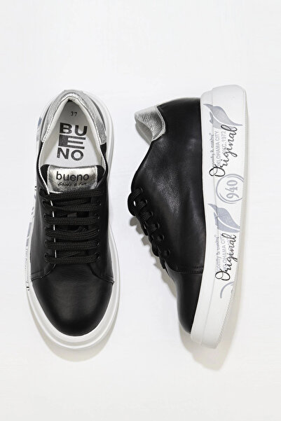 Bueno Shoes Czarno-srebrne skórzane trampki damskie 01wt4700