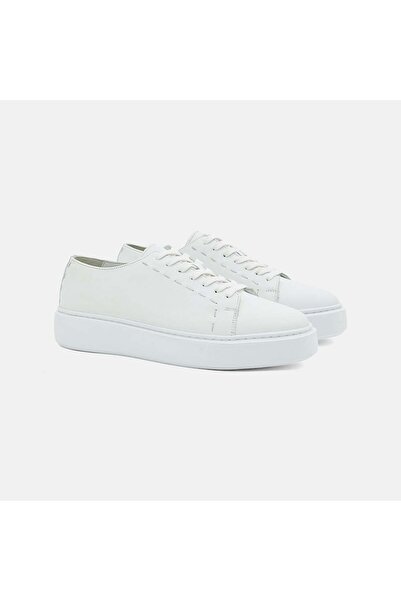 Desa Men's White Lace-Up Thick-Soled Leather Sports Shoes