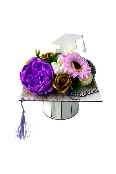 velve Aranjament floral absolvire Graduate in forma de toca, cu bujor, floare...