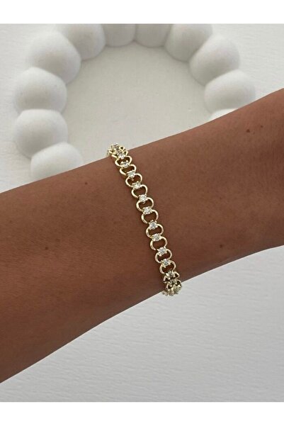 Veralys Atelier GOLD RENK OVAL HALKA MODEL TAŞ DETAYLI 14K ALTIN KAPLAMA ÇELİ...
