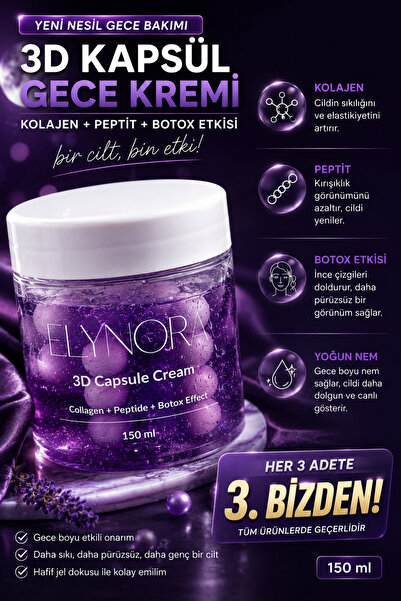 Elynora 3D Kapsül Gece Kremi 150 ml Kolajen Peptit Destekli Cilt Bakımı