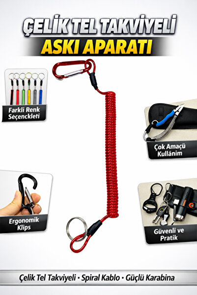 sr sazanrig Çelik Tel Takviyeli Spiral Karabinalı Holder Takım Askı Aparatı