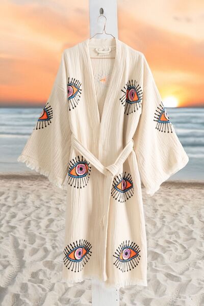 VAROL Organic 100% Cotton Kimono Collar Dressing Gown - Eye