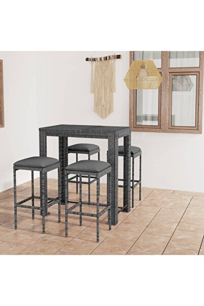 Concept Set mobilier bar de grădină cu perne, 5 piese, gri, poliratan