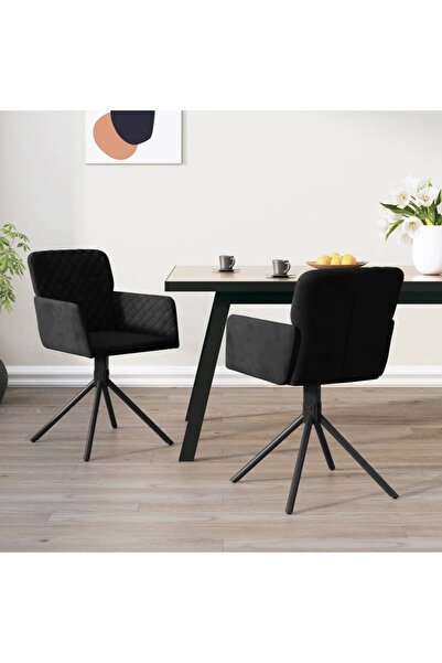 Concept Scaune de bucătărie pivotante, 2 buc., negru, catifea