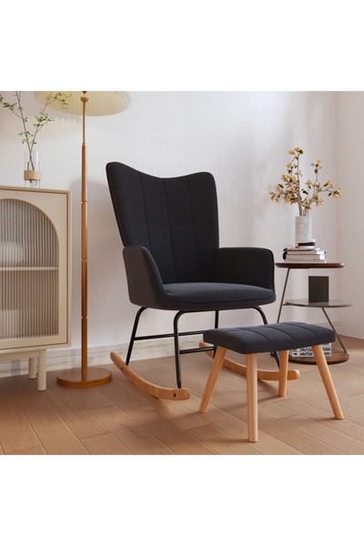 Concept Scaun balansoar cu taburet, negru, textil