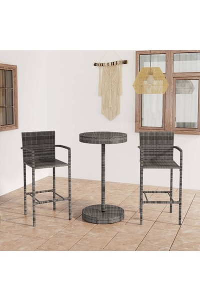 Concept Set mobilier bar de grădină, 3 piese, gri, poliratan