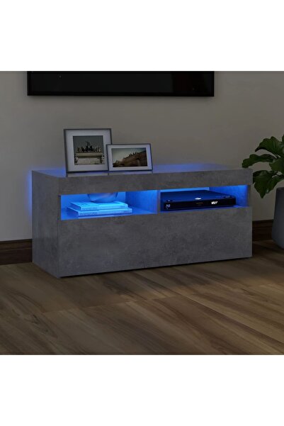 Concept Comodă TV cu lumini LED, gri beton, 90x35x40 cm