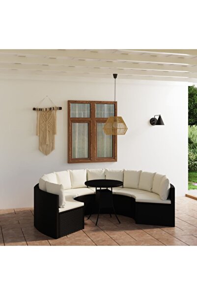 Concept Set mobilier de grădină cu perne, 7 piese, negru, poliratan