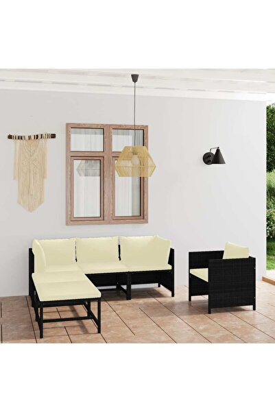 Concept Set mobilier de grădină cu perne, 6 piese, negru, poliratan