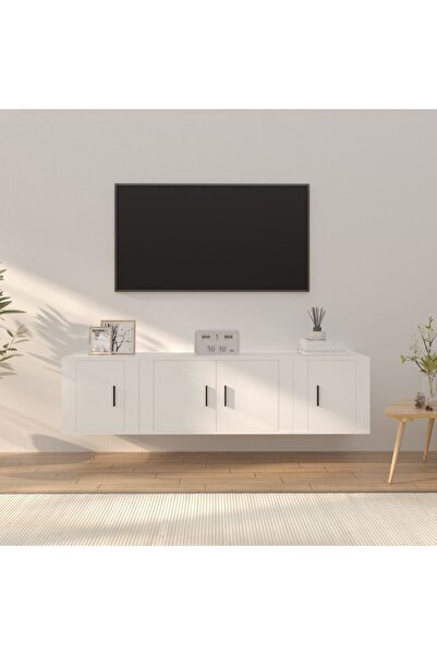 Concept Set comodă TV, 3 piese, alb, lemn prelucrat