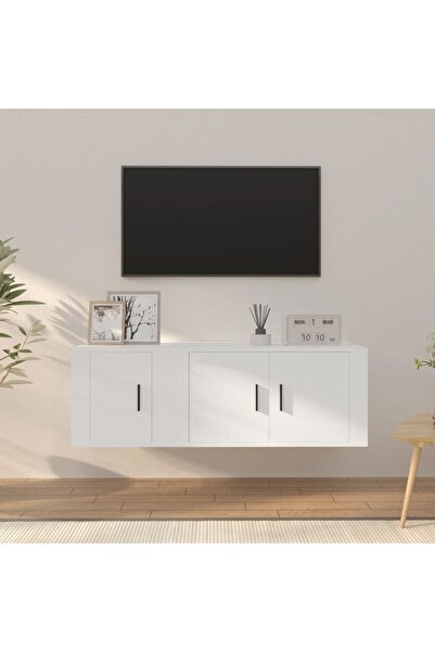 Concept Set dulap TV, 2 piese, alb, lemn prelucrat